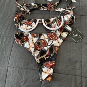 ZAFUL Chains Print Underwire Balconette Bikini
